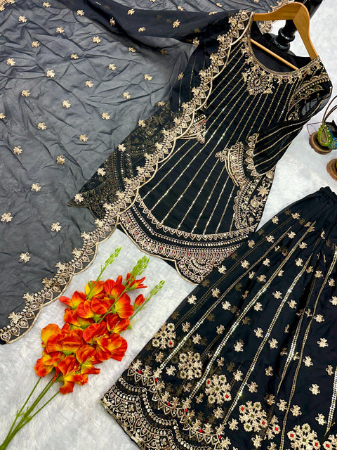 Designer Embroidery Work Top Palazzo with Fancy Dupatta