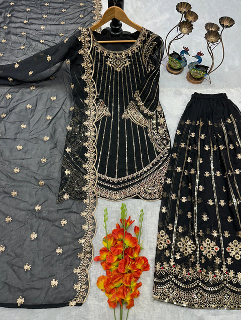 Designer Embroidery Work Top Palazzo with Fancy Dupatta