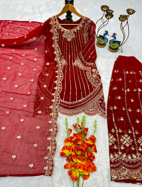 Designer Embroidery Work Top Palazzo with Fancy Dupatta