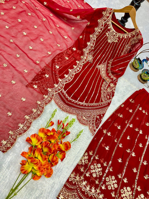 Designer Embroidery Work Top Palazzo with Fancy Dupatta