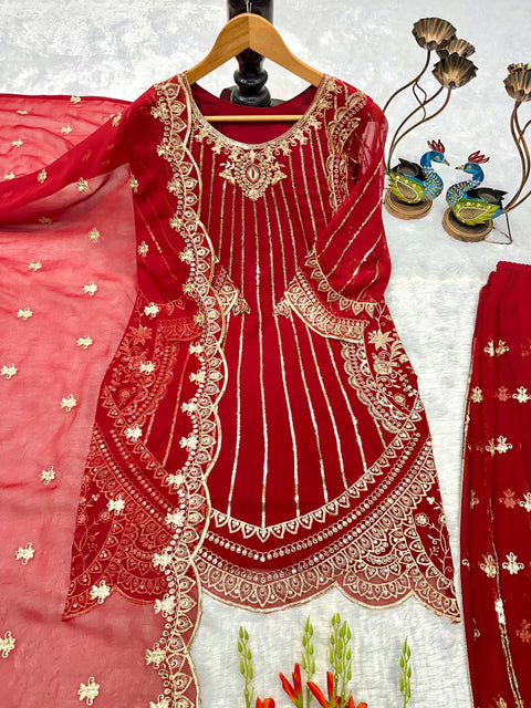 Designer Embroidery Work Top Palazzo with Fancy Dupatta
