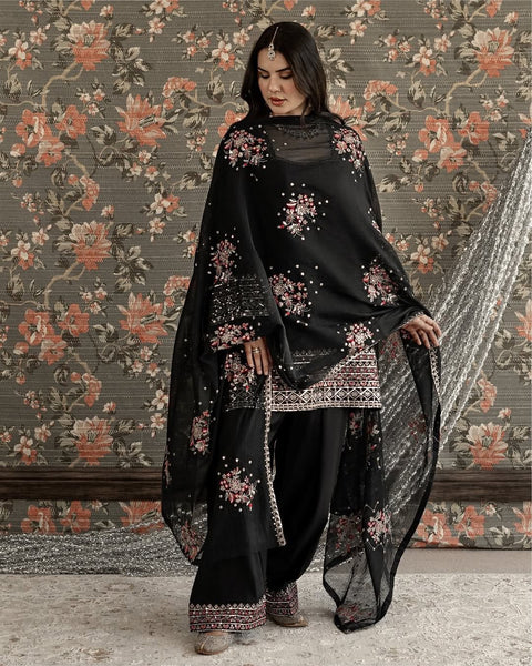 Designer Farshi Plazo Set in Premium Natural Crepe  Festive & Wedding Wear