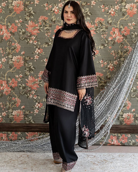 Designer Farshi Plazo Set in Premium Natural Crepe  Festive & Wedding Wear