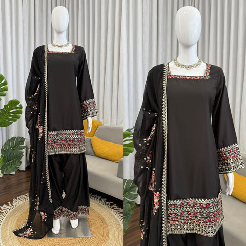 Designer Farshi Plazo Set in Premium Natural Crepe  Festive & Wedding Wear