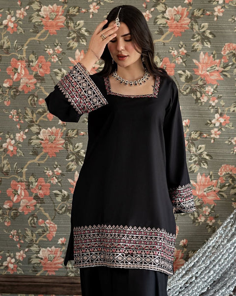 Designer Farshi Plazo Set in Premium Natural Crepe  Festive & Wedding Wear