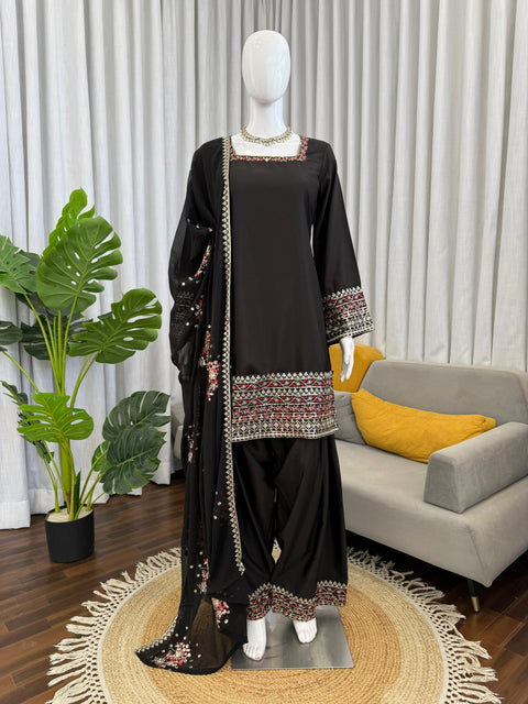 Designer Farshi Plazo Set in Premium Natural Crepe  Festive & Wedding Wear