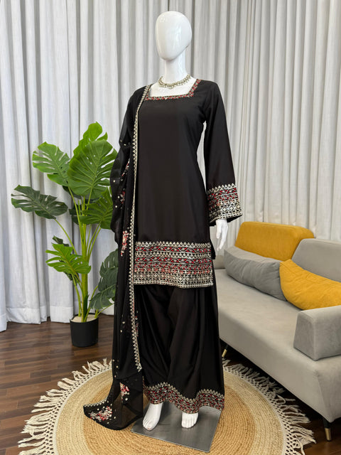 Designer Farshi Plazo Set in Premium Natural Crepe  Festive & Wedding Wear