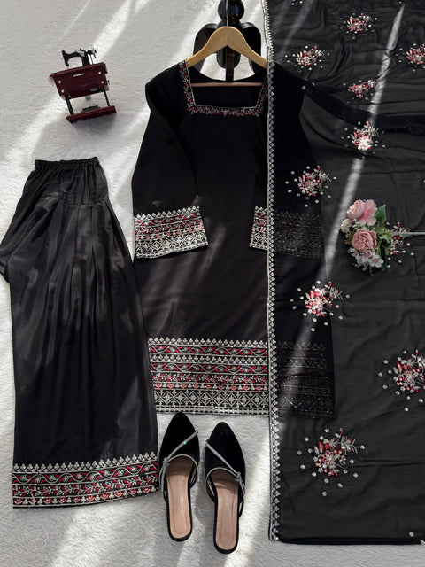 Designer Farshi Plazo Set in Premium Natural Crepe  Festive & Wedding Wear