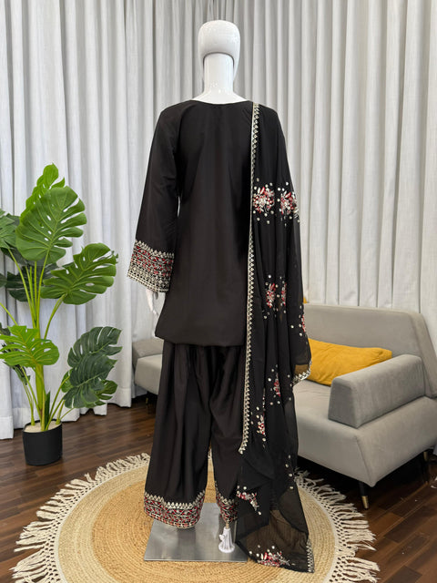 Designer Farshi Plazo Set in Premium Natural Crepe  Festive & Wedding Wear