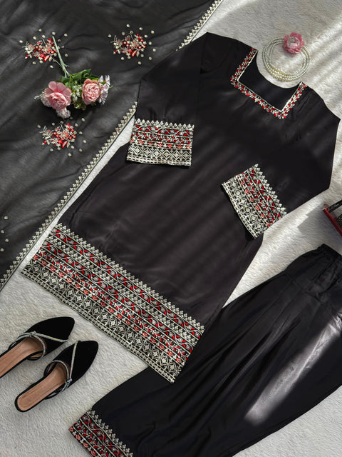 Designer Farshi Plazo Set in Premium Natural Crepe  Festive & Wedding Wear