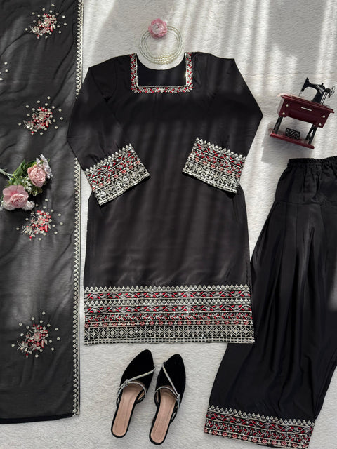 Designer Farshi Plazo Set in Premium Natural Crepe  Festive & Wedding Wear