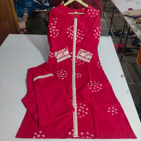 Heavy Cotton Kurti Pant Set with Embroidery Work Stylish Ethnic Wear