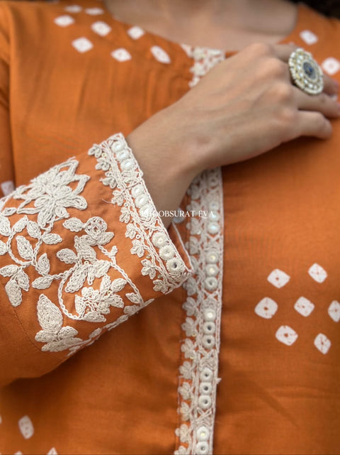 Heavy Cotton Kurti Pant Set with Embroidery Work Stylish Ethnic Wear