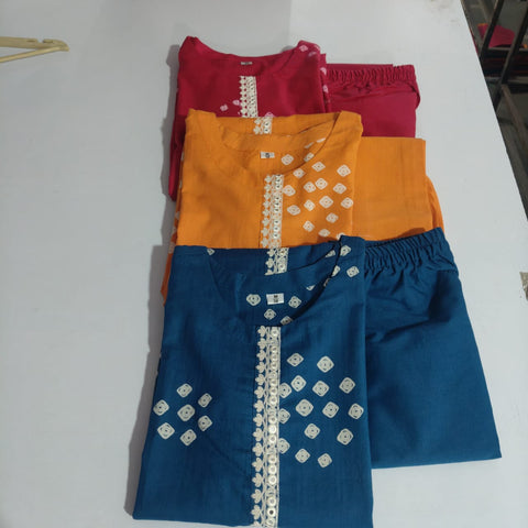 Heavy Cotton Kurti Pant Set with Embroidery Work Stylish Ethnic Wear