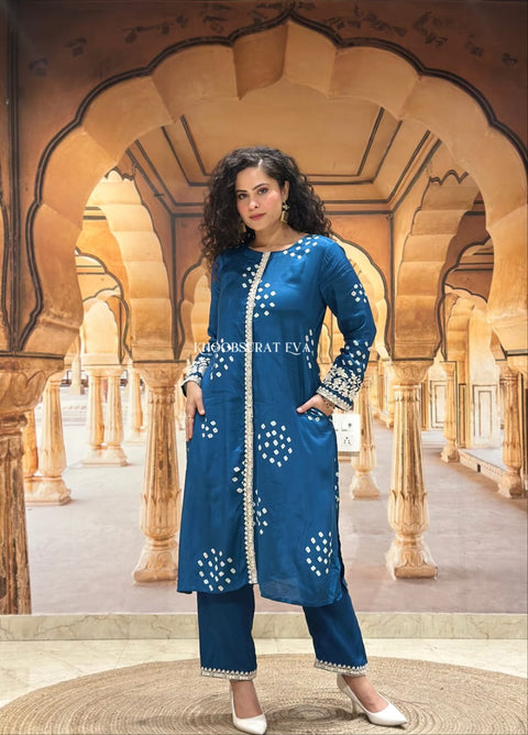 Heavy Cotton Kurti Pant Set with Embroidery Work Stylish Ethnic Wear