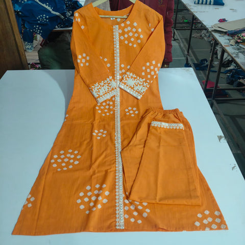 Heavy Cotton Kurti Pant Set with Embroidery Work Stylish Ethnic Wear