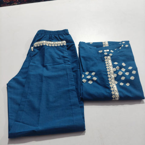 Heavy Cotton Kurti Pant Set with Embroidery Work Stylish Ethnic Wear