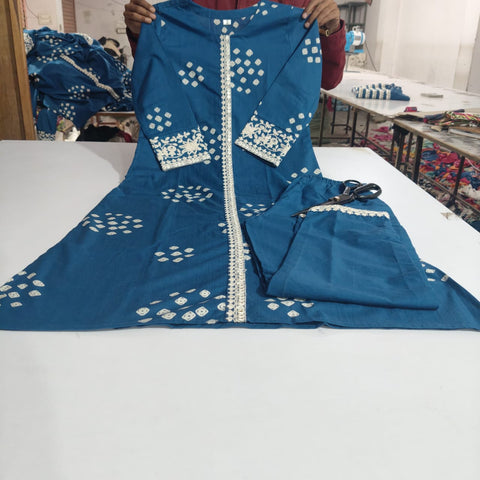 Heavy Cotton Kurti Pant Set with Embroidery Work Stylish Ethnic Wear