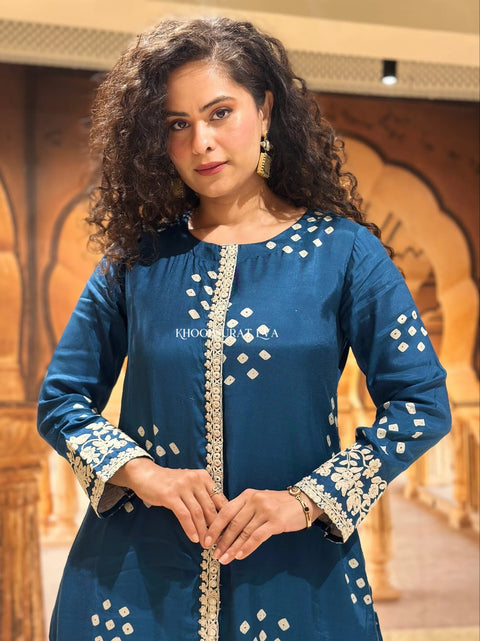 Heavy Cotton Kurti Pant Set with Embroidery Work Stylish Ethnic Wear