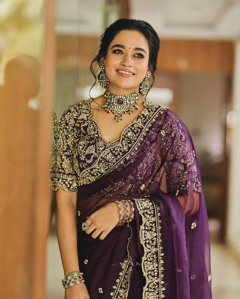Designer Tissue Organza Silk Saree with Embroidery Work | Party Wear Saree Collection