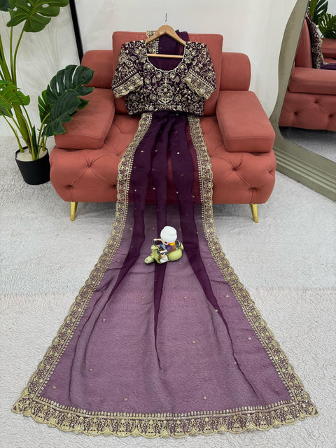 Designer Tissue Organza Silk Saree with Embroidery Work | Party Wear Saree Collection