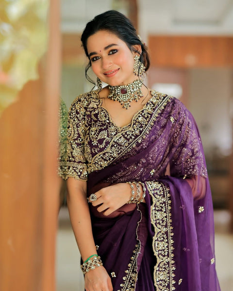 Designer Tissue Organza Silk Saree with Embroidery Work | Party Wear Saree Collection