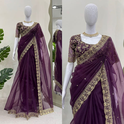 Designer Tissue Organza Silk Saree with Embroidery Work | Party Wear Saree Collection