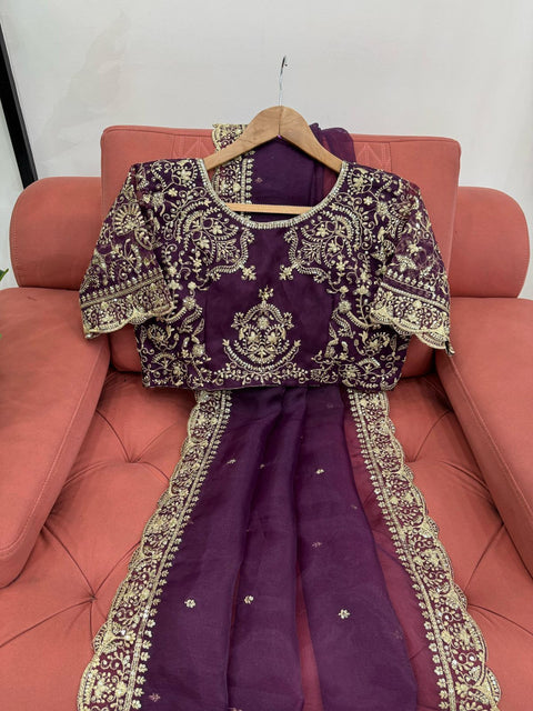Designer Tissue Organza Silk Saree with Embroidery Work | Party Wear Saree Collection