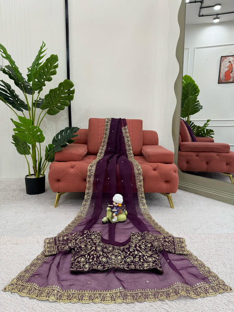 Designer Tissue Organza Silk Saree with Embroidery Work | Party Wear Saree Collection