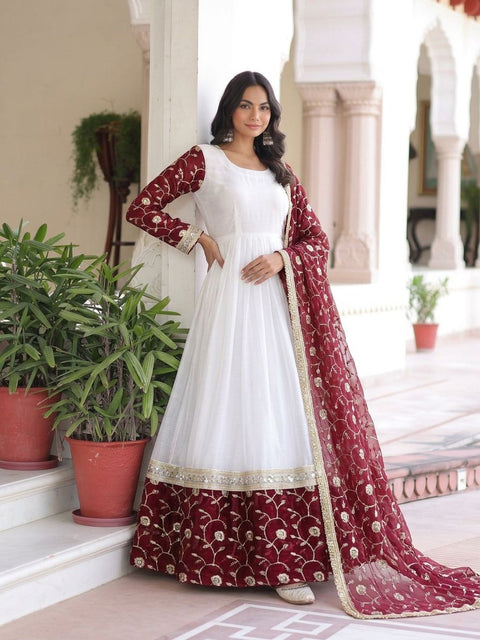 NEW DESIGNER HEAVY BURBERRY CHIFFON EMBROIDERY SEQUENCE WORK GOWN