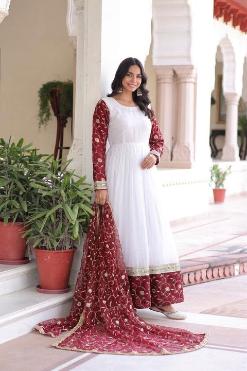 NEW DESIGNER HEAVY BURBERRY CHIFFON EMBROIDERY SEQUENCE WORK GOWN