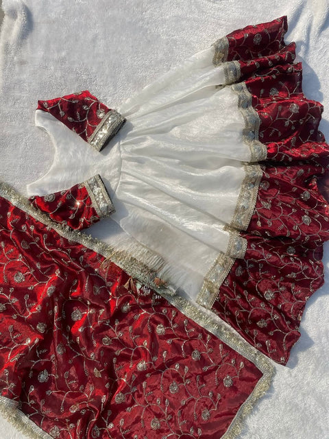 NEW DESIGNER HEAVY BURBERRY CHIFFON EMBROIDERY SEQUENCE WORK GOWN