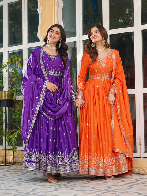 Elegant Embroidered Gown with Dupatta
