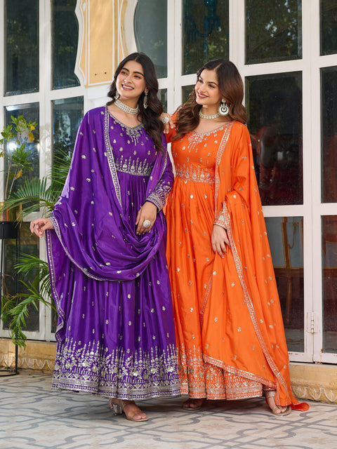 Elegant Embroidered Gown with Dupatta