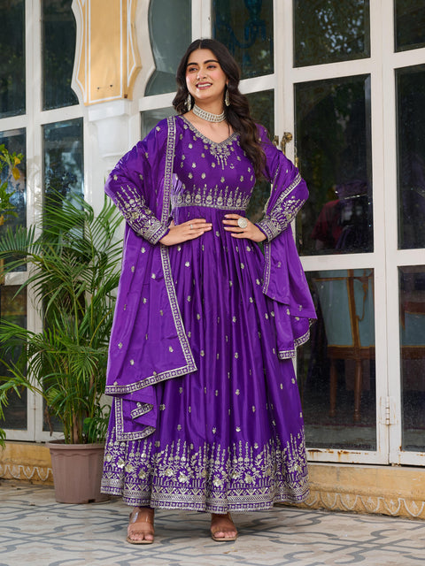 Elegant Embroidered Gown with Dupatta