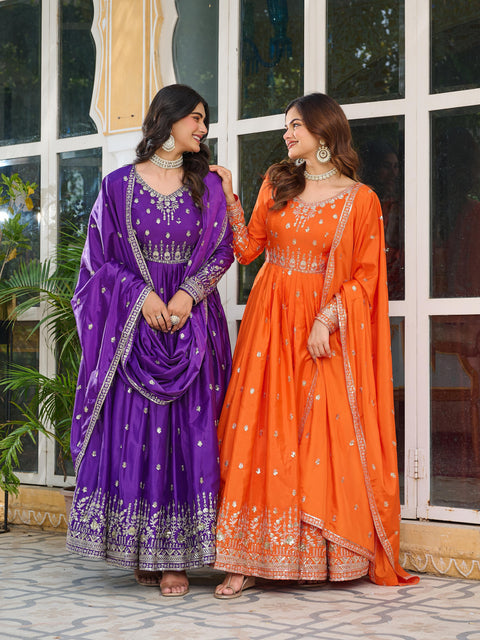 Elegant Embroidered Gown with Dupatta