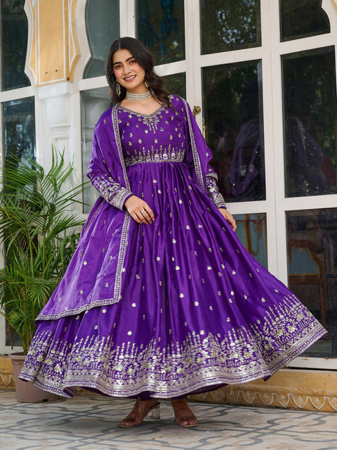 Elegant Embroidered Gown with Dupatta