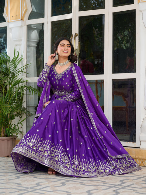 Elegant Embroidered Gown with Dupatta