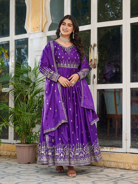 Elegant Embroidered Gown with Dupatta