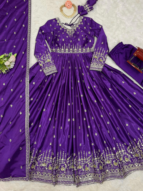 Elegant Embroidered Gown with Dupatta