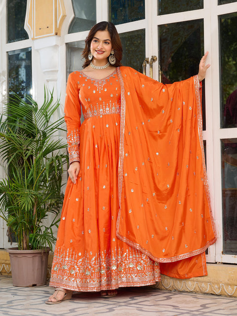 Elegant Embroidered Gown with Dupatta