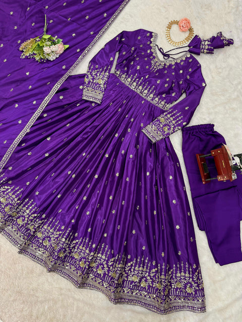 Elegant Embroidered Gown with Dupatta