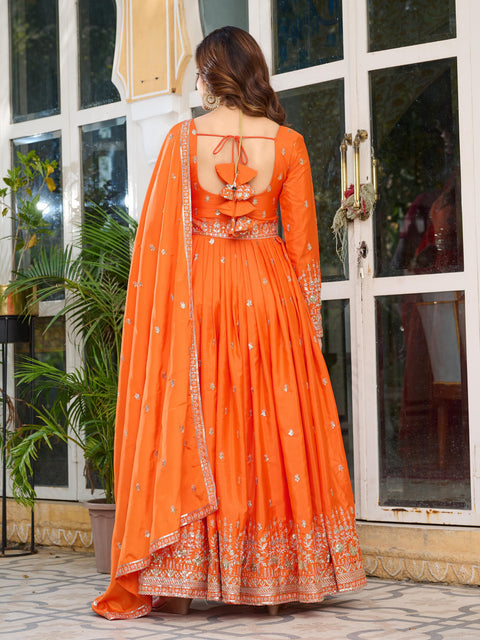 Elegant Embroidered Gown with Dupatta