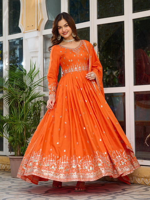 Elegant Embroidered Gown with Dupatta