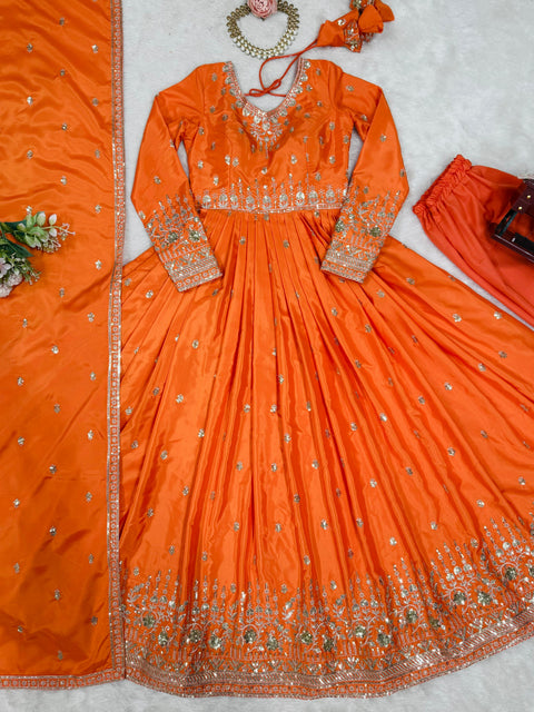 Elegant Embroidered Gown with Dupatta