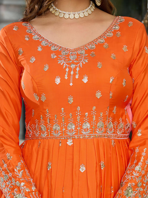 Elegant Embroidered Gown with Dupatta