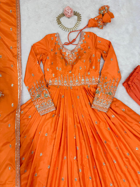 Elegant Embroidered Gown with Dupatta
