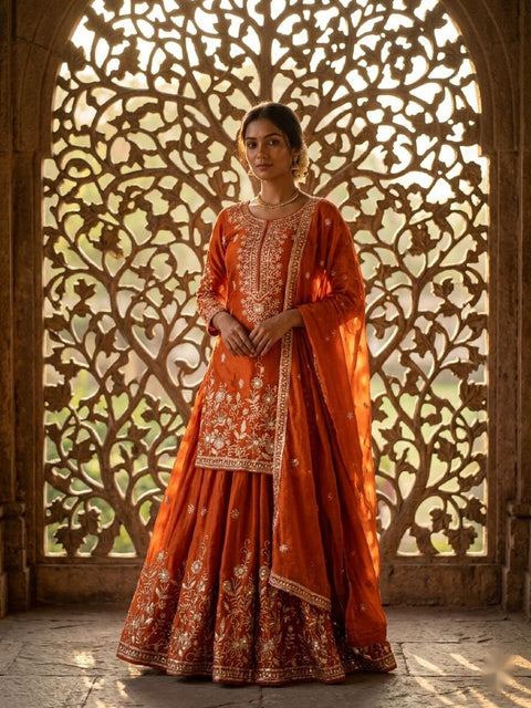 Designer Silk Sharara Suit Set with Embroidery Work