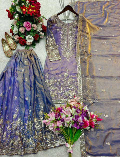 Designer Silk Sharara Suit Set with Embroidery Work