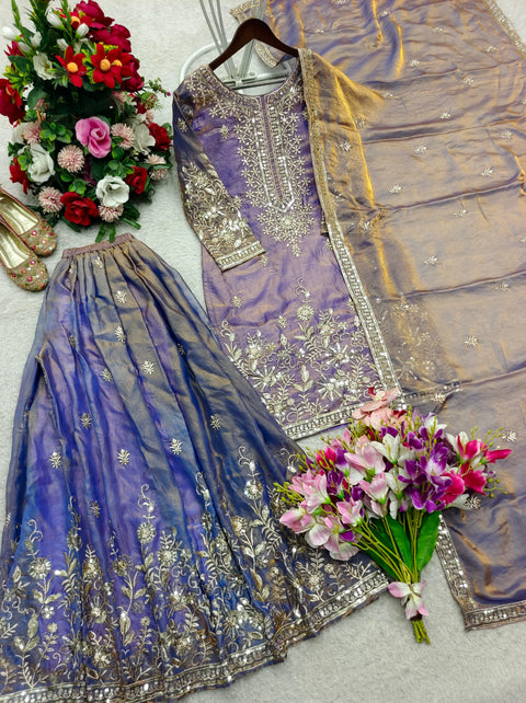 Designer Silk Sharara Suit Set with Embroidery Work